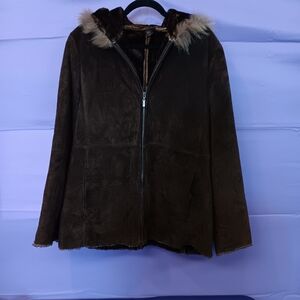 Source Unknown Chocolate Teddy Jacket with Faux Fur Trim
